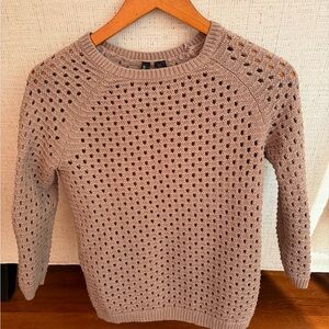 Cynthia Rowley Open-Knit Crewneck Sweater in Taupe